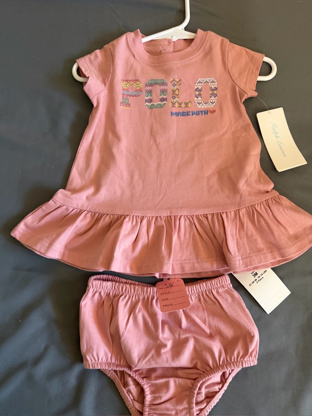 POLO Pink Ruffle Baby Dress Set